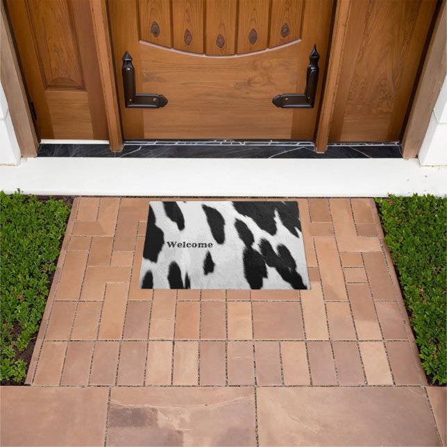 Black and White Holstein Cowhide Look Welcome Doormat (Outdoor)