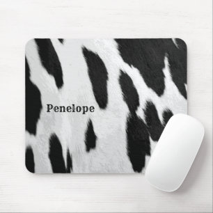 Black and White Holstein Cowhide Look With Name Mouse Pad