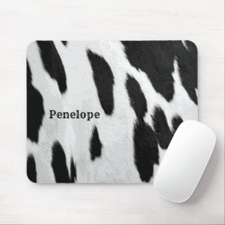 Black and White Holstein Cowhide Look With Name Mouse Pad