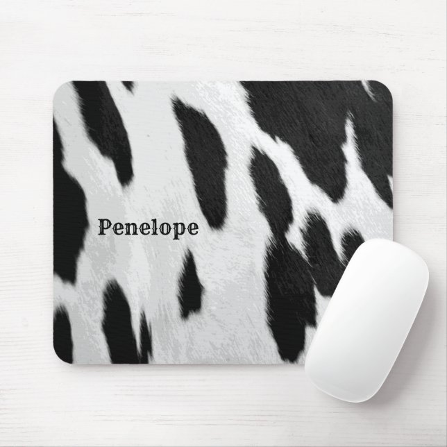 Black and White Holstein Cowhide Look With Name Mouse Pad (With Mouse)
