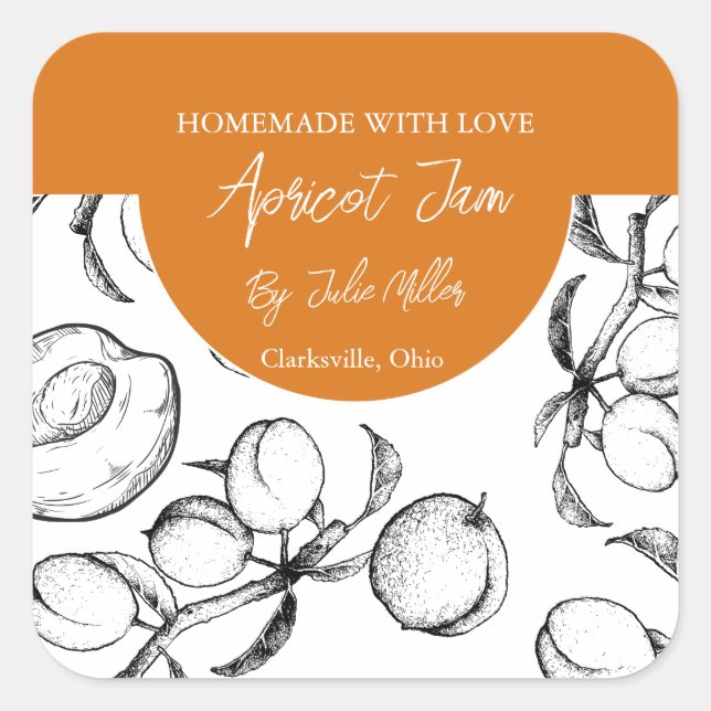 Black and White Homemade Apricot Jam Label (Front)