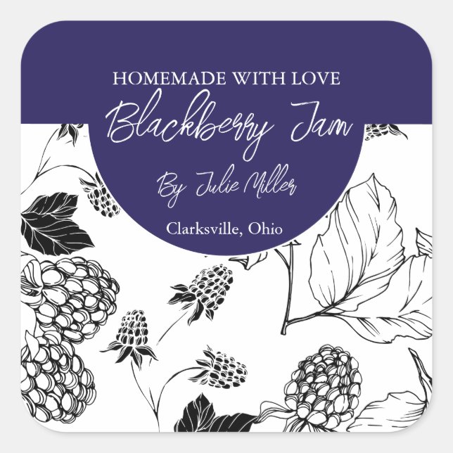 Black and White Homemade Blackberry Jam Label (Front)