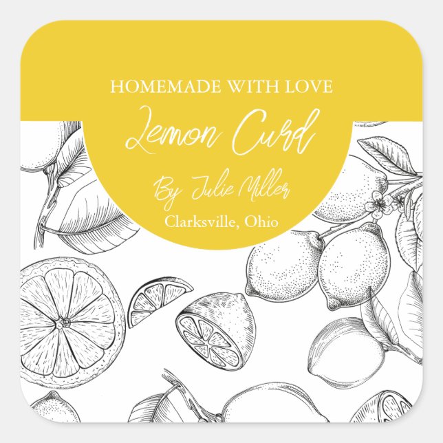 Black and White Homemade Lemon Curd Label (Front)