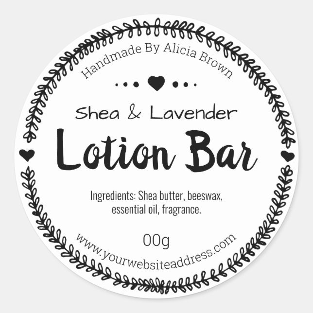 Black And White Homemade Lotion Bar Labels (Front)