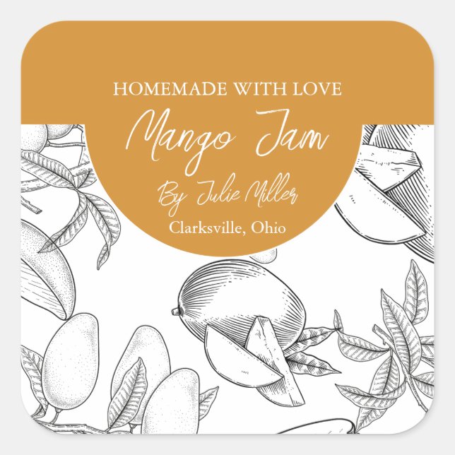 Black and White Homemade Mango Jam Label (Front)