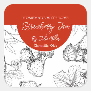 Black and White Homemade Strawberry Jam Label