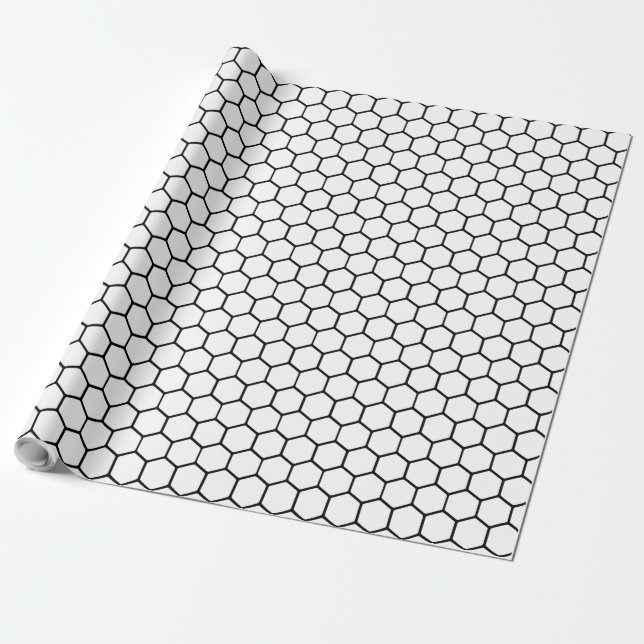 Black and White Honeycomb Patterned Wrapping Paper (Unrolled)