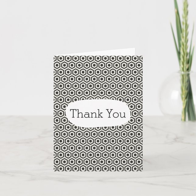 Black and White Honeycomb Thank You Card (Front)