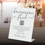 Black And White Honeymoon Fund QR Code Pedestal Sign<br><div class="desc">An elegant black and white honeymoon fund sign,  personalised with your special message,  names and wishing well QR code. Designed by Thisisnotme©</div>