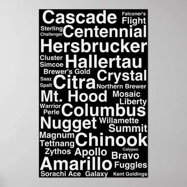 Black and white Hop Varieties Poster (Front)