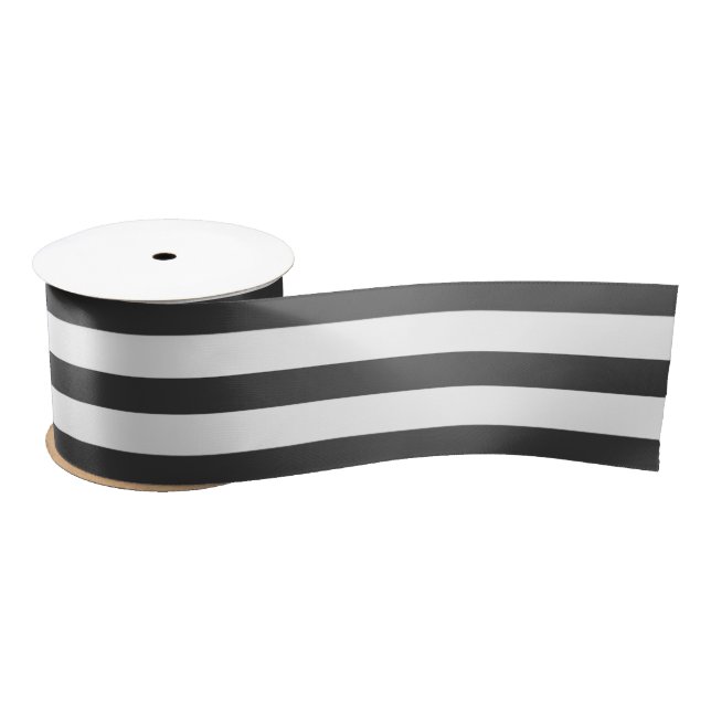 Black and White Horizontal Striped Satin Ribbon (Spool)