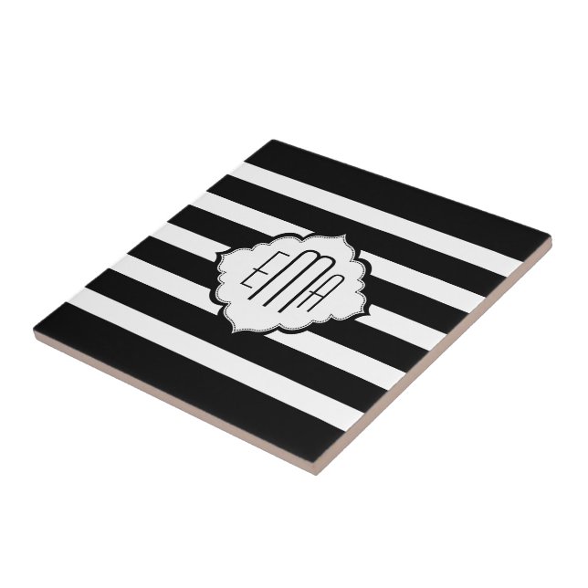 Black And White Horizontal Stripes Pattern Tile (Side)