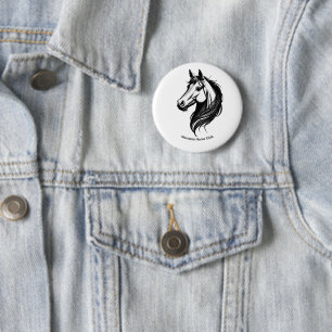 Black and white horse head illustration 6 cm round badge