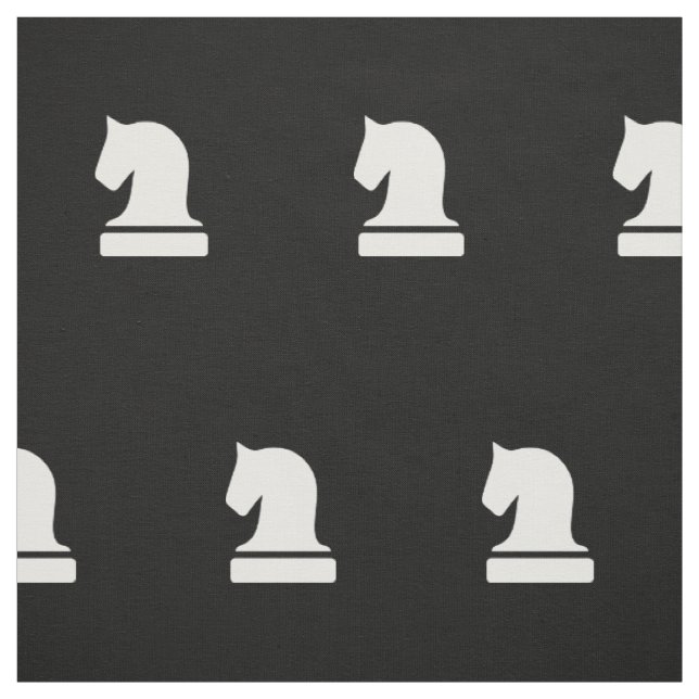 Black and white horse knight chess piece pattern fabric (Swatch)