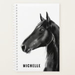 Black and White Horse Personalised Planner<br><div class="desc">Digital charcoal sketch of a horse silhouette by Becky Nimoy</div>