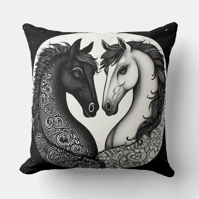 Black and white Horses Cushion (Front)