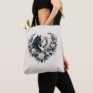 Black and White Horses in Love Tote Bag
