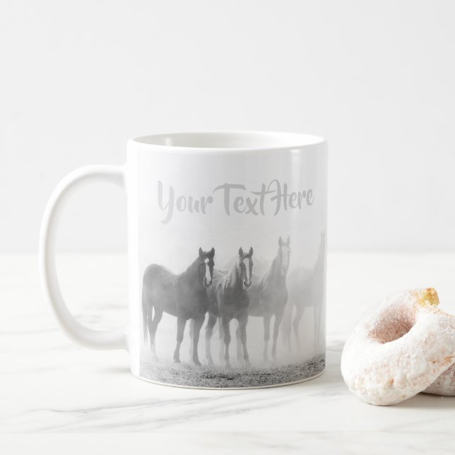 Black and White Horses Western Coffee Mug (With Donut)