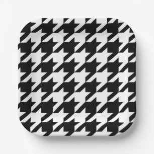 Black and White hounds-tooth Paper Plate