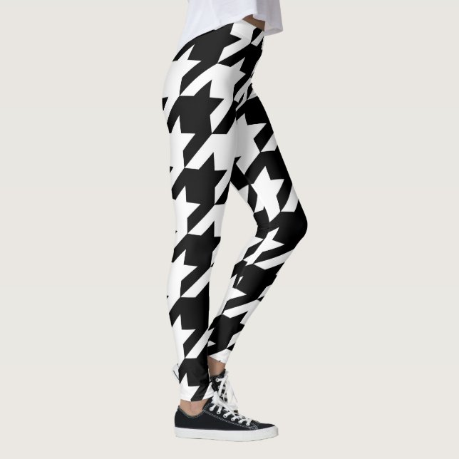 Black and White Hounds Tooth Pattern Leggings (Right)