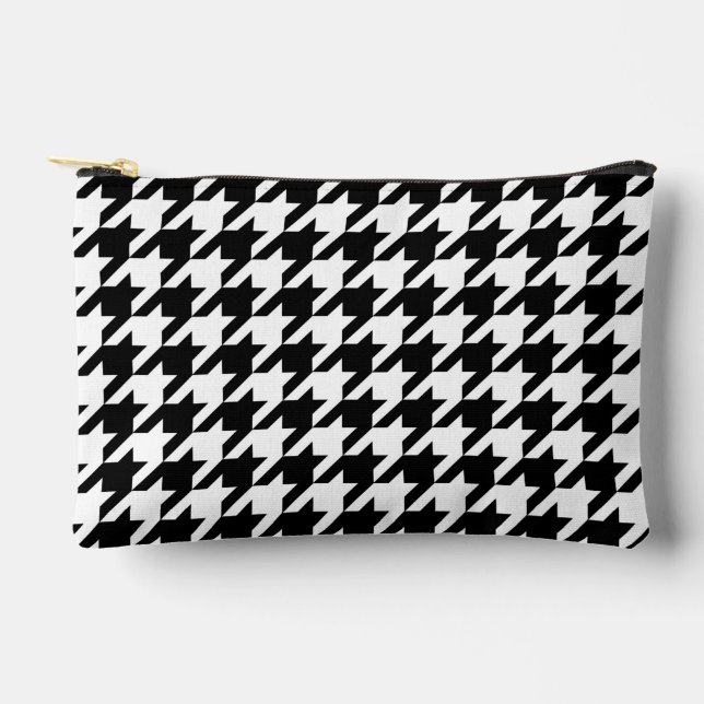 Black and White Houndstooth Check Accessory Pouch (Front)