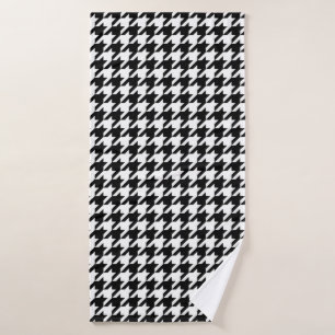 Black and White Houndstooth Check Bath Towel