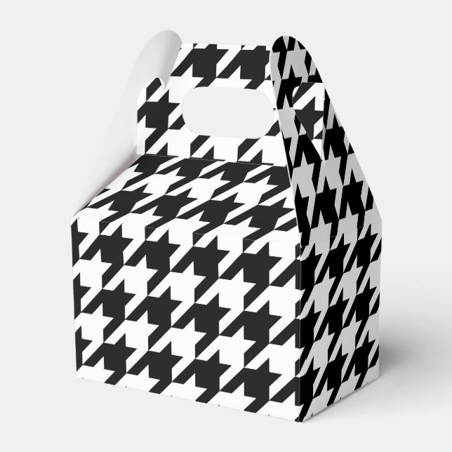 Black and White Houndstooth Check Favour Box (Front Side)