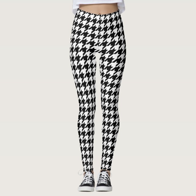 Black and White Houndstooth Check Leggings (Front)
