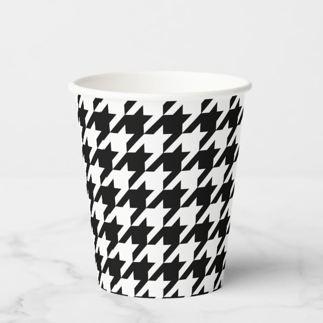 Black and White Houndstooth Check Paper Cups (Front)