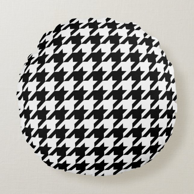 Black and White Houndstooth Check Round Cushion (Front)