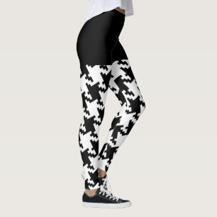 Black and White Houndstooth Motif Decor on Leggings