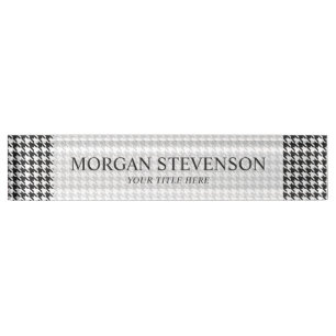 Black and White Houndstooth Pattern Nameplate