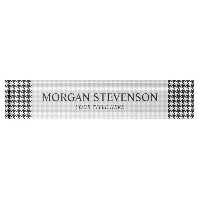 Black and White Houndstooth Pattern Nameplate (Front)