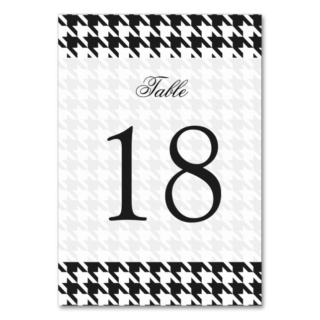 Black and White Houndstooth Pattern Table Number (Front)