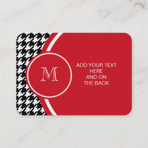 Black and White Houndstooth Red Monogram Business Card