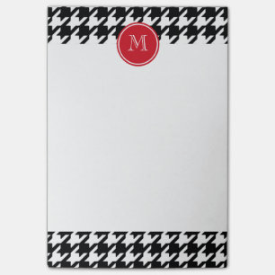 Black and White Houndstooth Red Monogram Post-it Notes