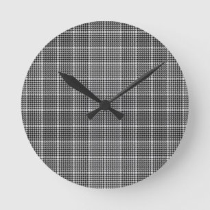 Black and White Houndstooth Tartan Plaid Round Clock