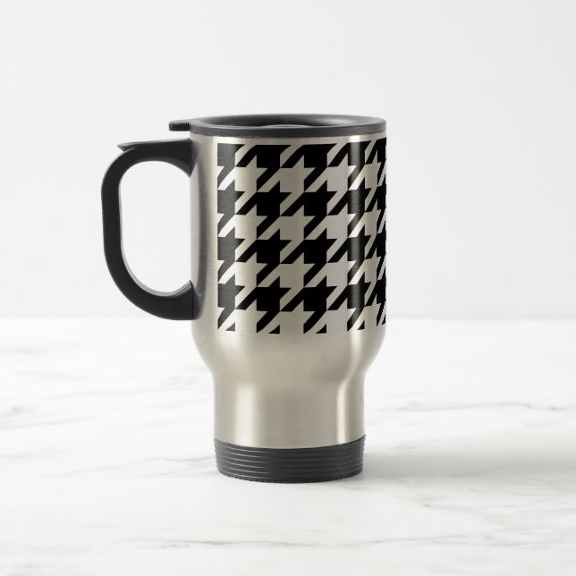 Black and White Houndstooth Travel Mug (Left)