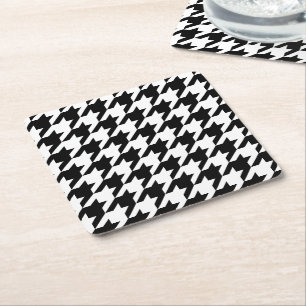 Black and white Houndstooth vintage modern Square Paper Coaster