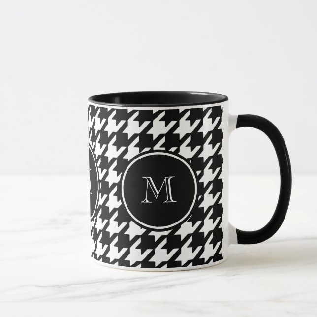 Black and White Houndstooth Your Monogram Mug (Right)