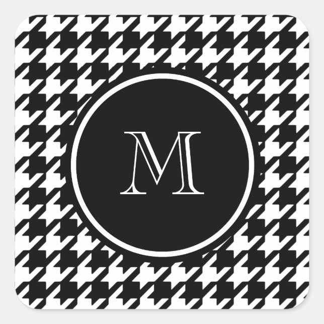 Black and White Houndstooth Your Monogram Square Sticker (Front)