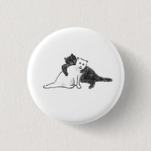 Black and White Hugging Cats Personalised Gift 3 Cm Round Badge