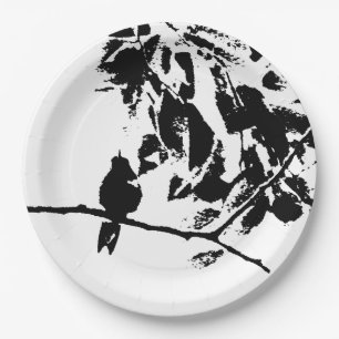 Black and White Hummingbird Silhouette Paper Plate
