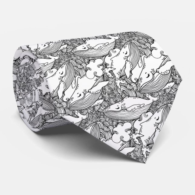 Black And White Humpback Whale Tie (Rolled)