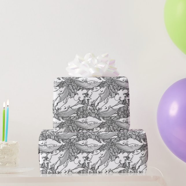 Black And White Humpback Whale Wrapping Paper (Party Gifts)