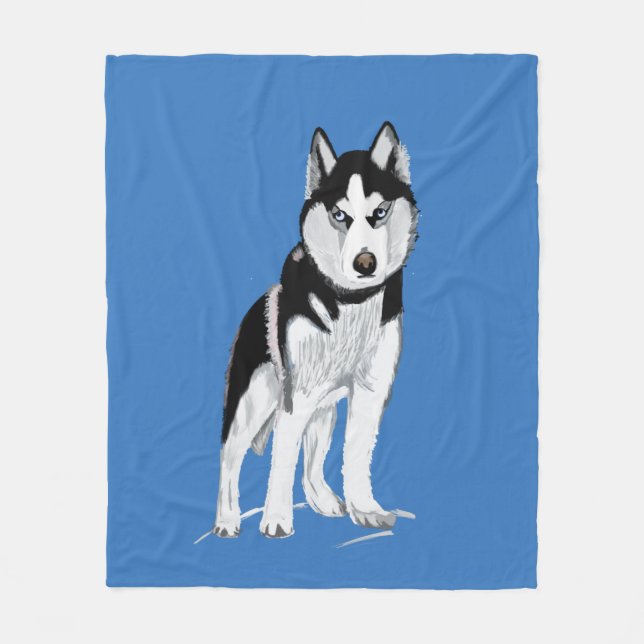 Black and White Husky Fleece Blanket (Front)