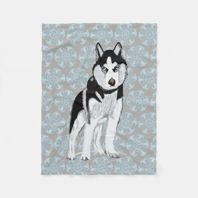 Black and white Husky Fleece Blanket (Front)