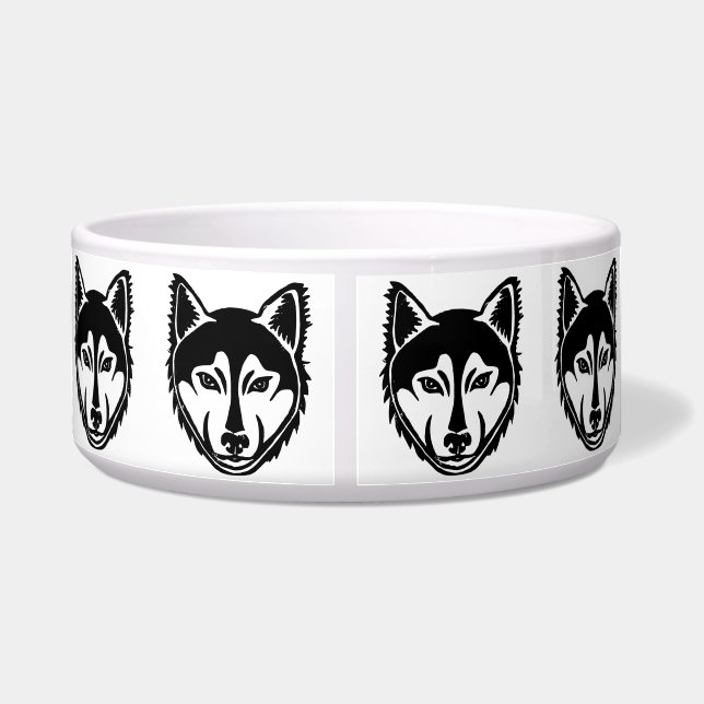 Black and White Husky Portrait Lino Cut Pattern (Back)