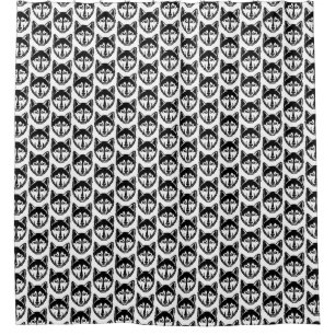 Black and White Husky Portrait Lino Cut Pattern Shower Curtain