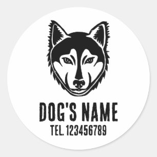 Black and White Husky Portrait Lino Cut Print Classic Round Sticker